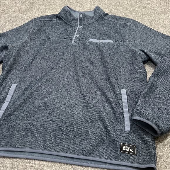 Eddie Bauer Pullover Sweater Mens XL Blue Fleece Quarter Snap Outdoor Layer Warm - Picture 2 of 10